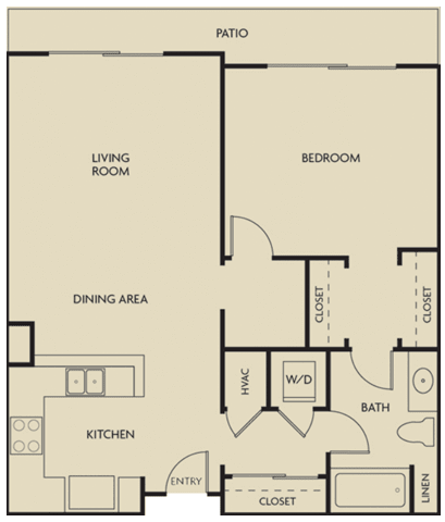 1 Bedroom 1 Bath Plan D floor plan