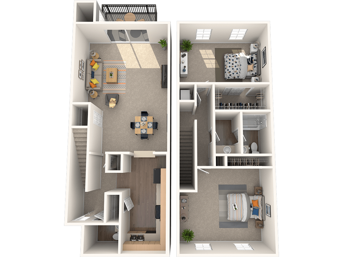 2 Bed 1.5 Bath floor plan