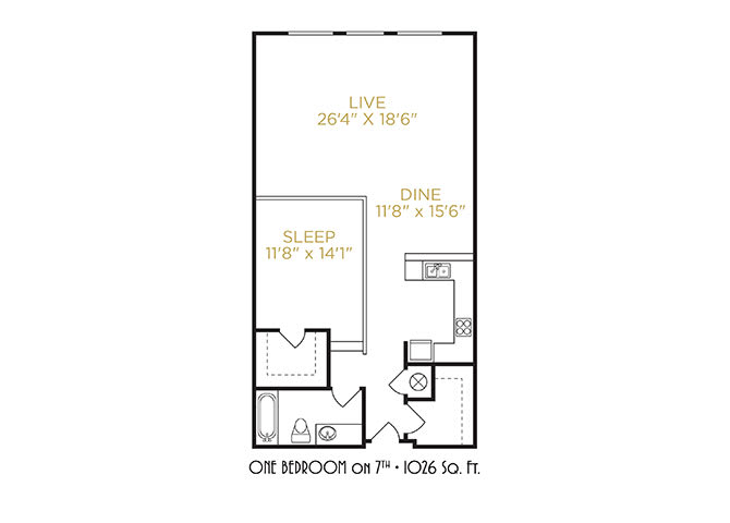 One Bedroom on 7th floor plan