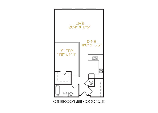 One Bedroom Vista floor plan