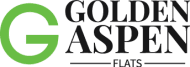 A logo with the words "Golden Aspen Flats" in green and black.