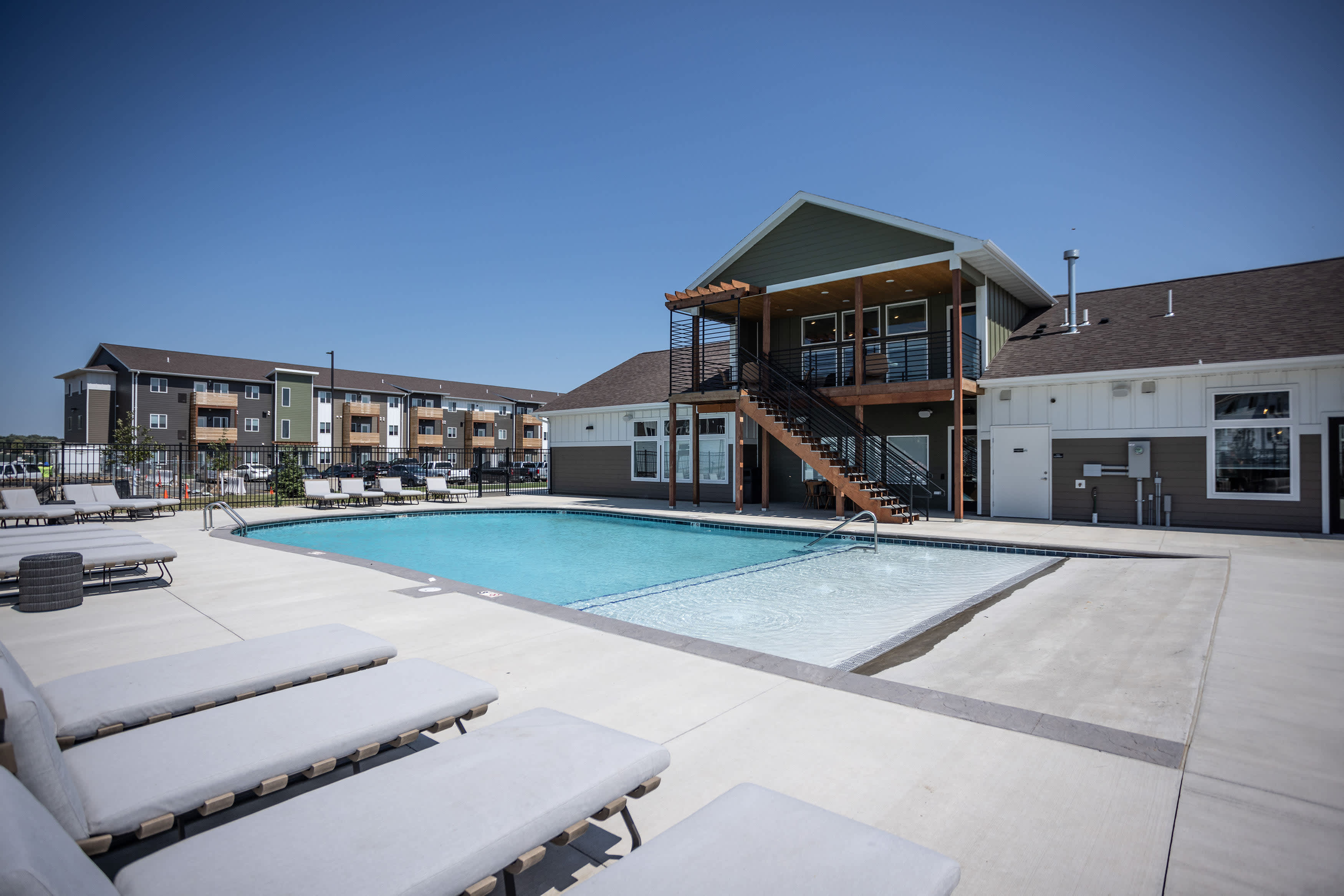 Carlton apartment community exterior view, June 2023