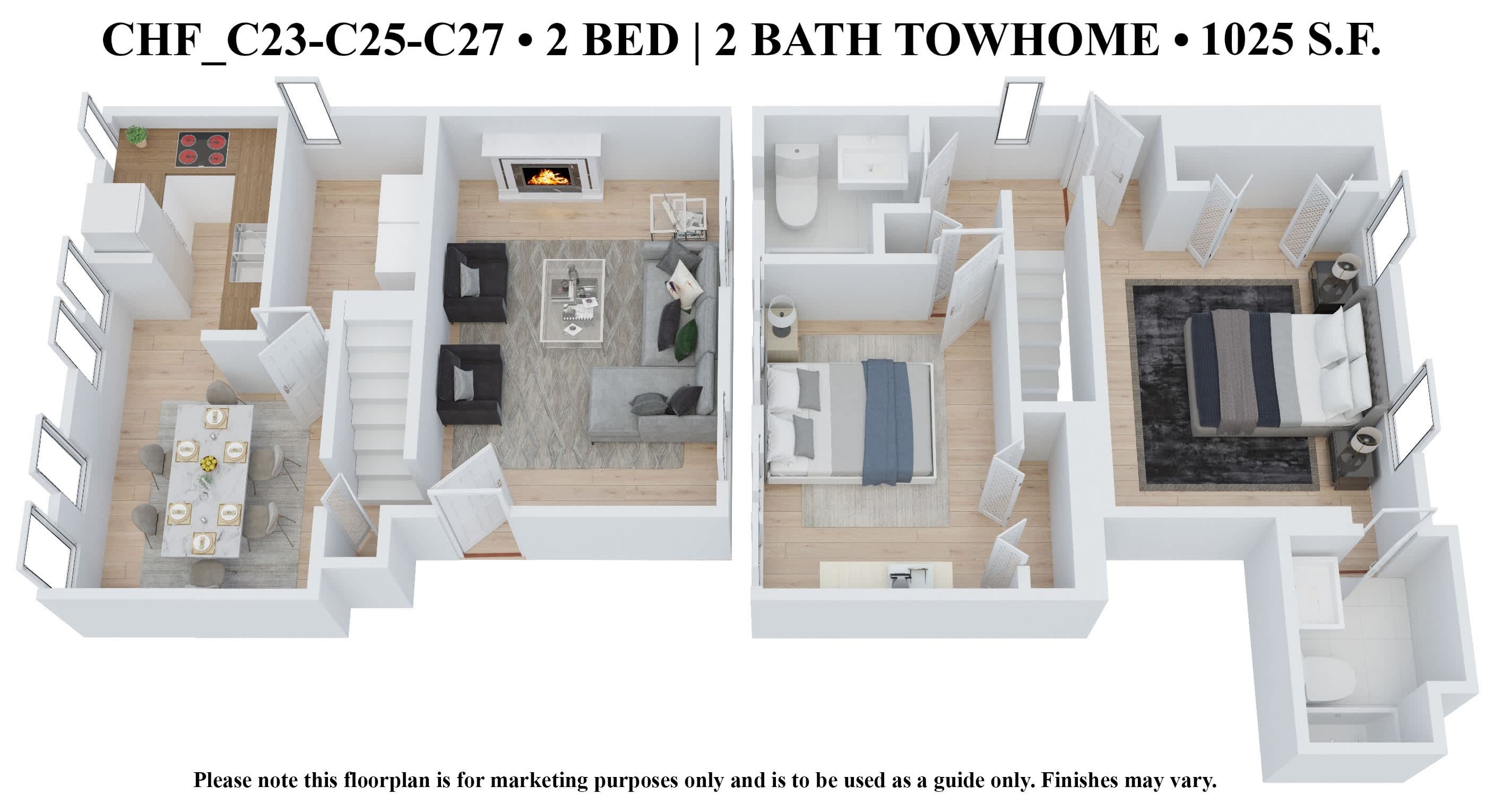 CWE Apartments CHF townhome two-bedroom plan graphic - St. Louis, MO