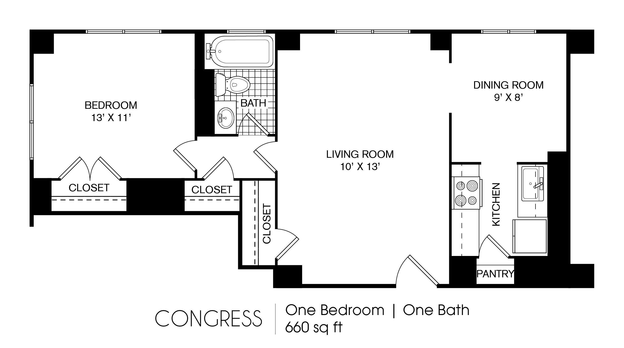 The Era Collective Congress 1 Bedroom 1 Bath 660 floor plan