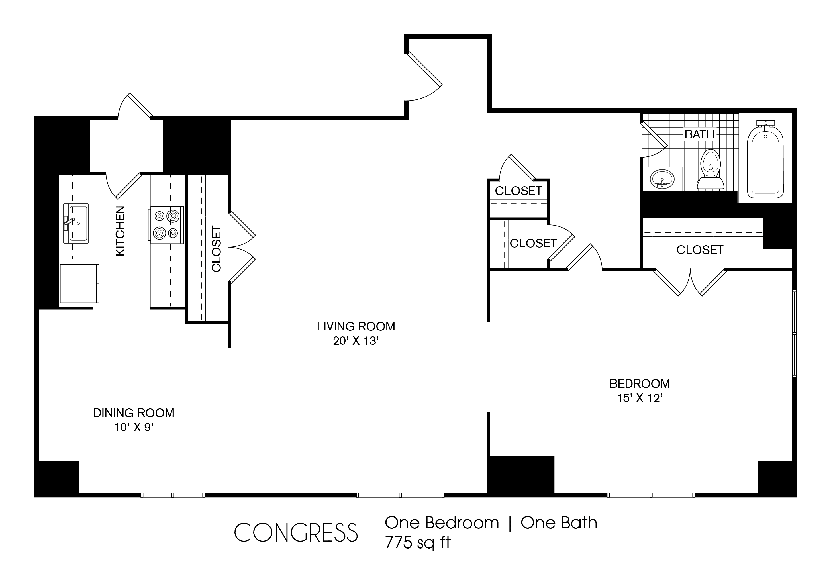 The Era Collective Congress 1 Bedroom 1 Bath 745 floor plan