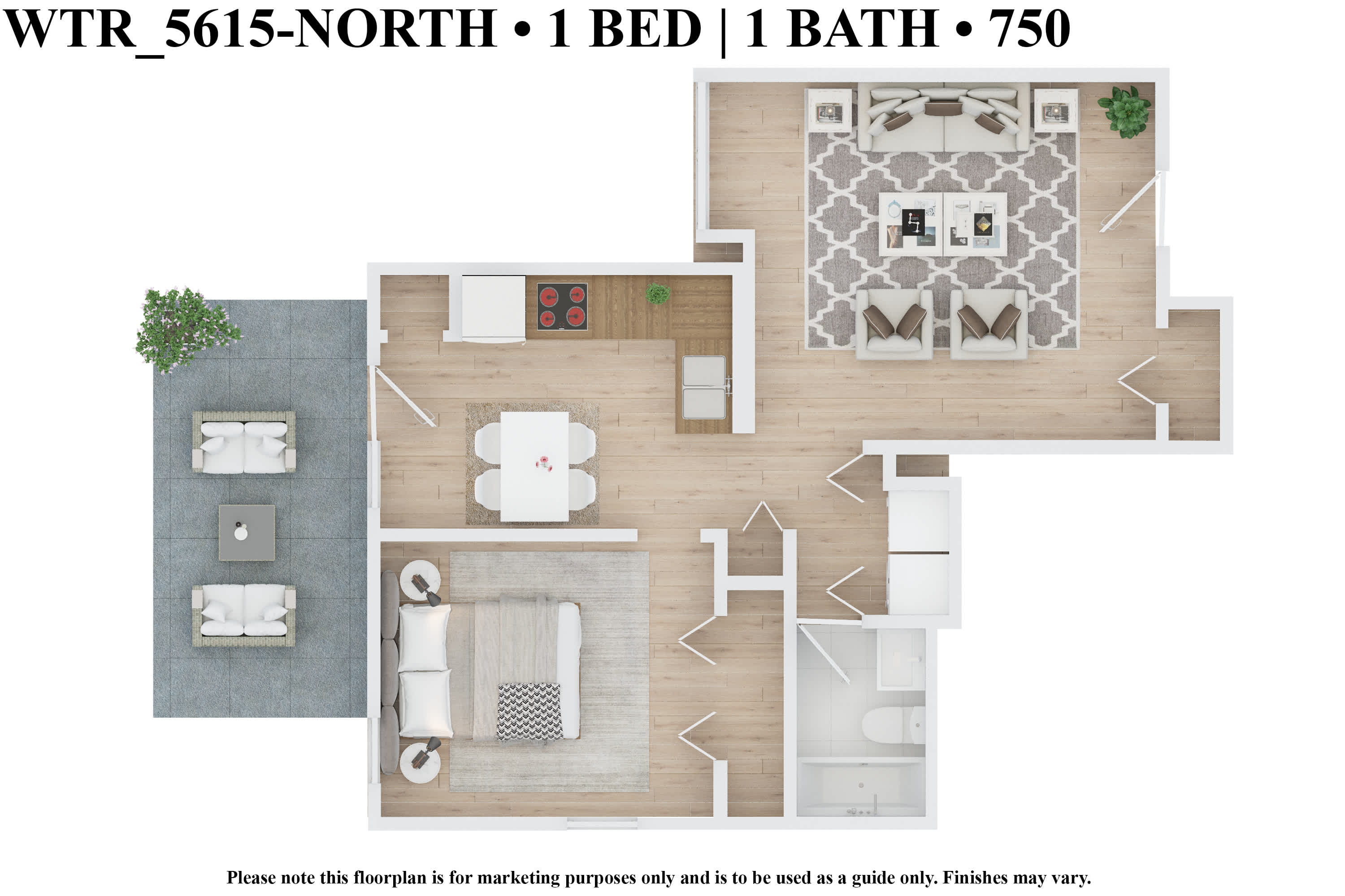CWE Apartments WTR 750 one-bedroom plan graphic - St. Louis, MO