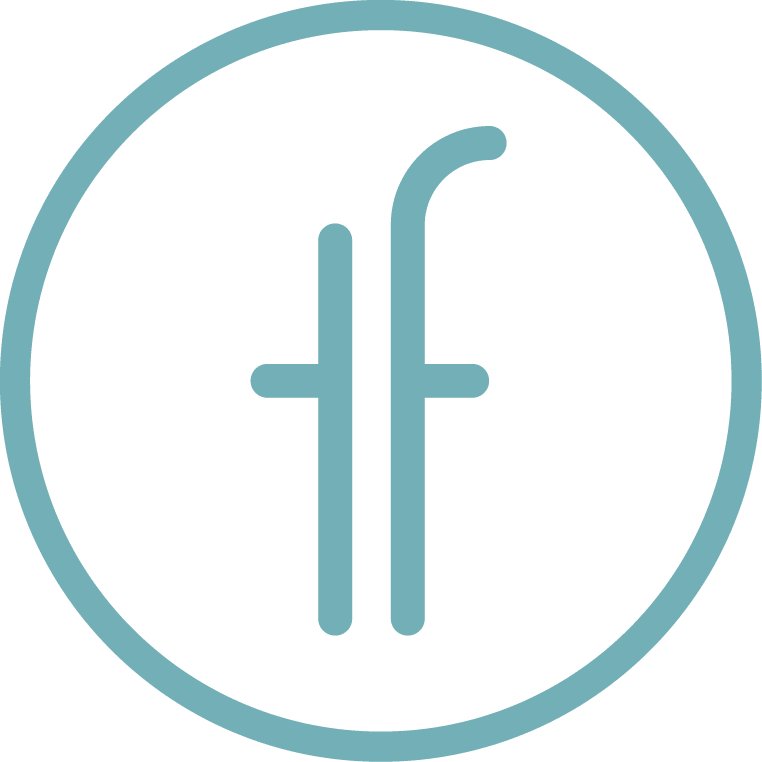 A blue circle with a white letter "f" in the center.