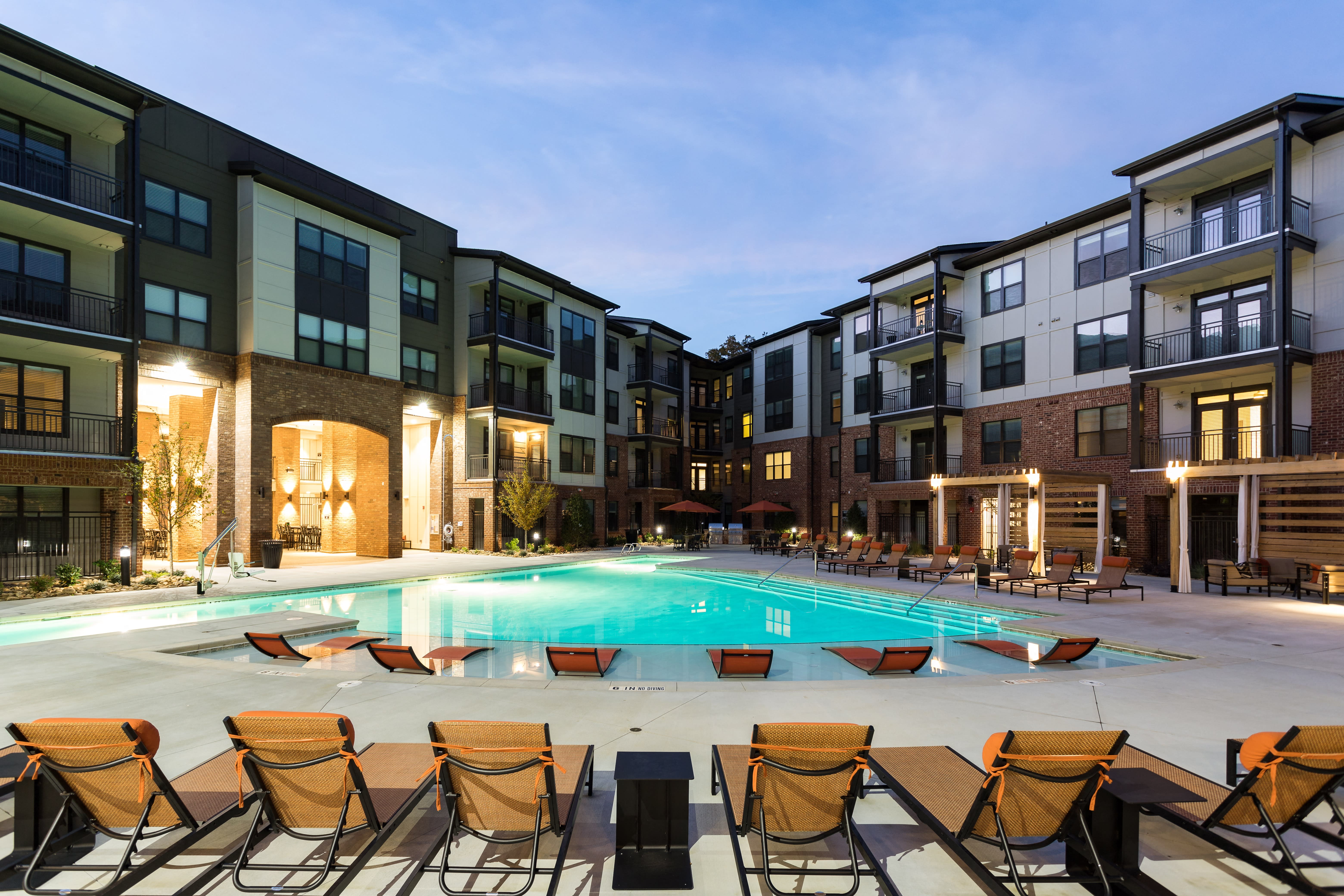 The Kirkwood Apartments exterior at twilight - Atlanta, GA