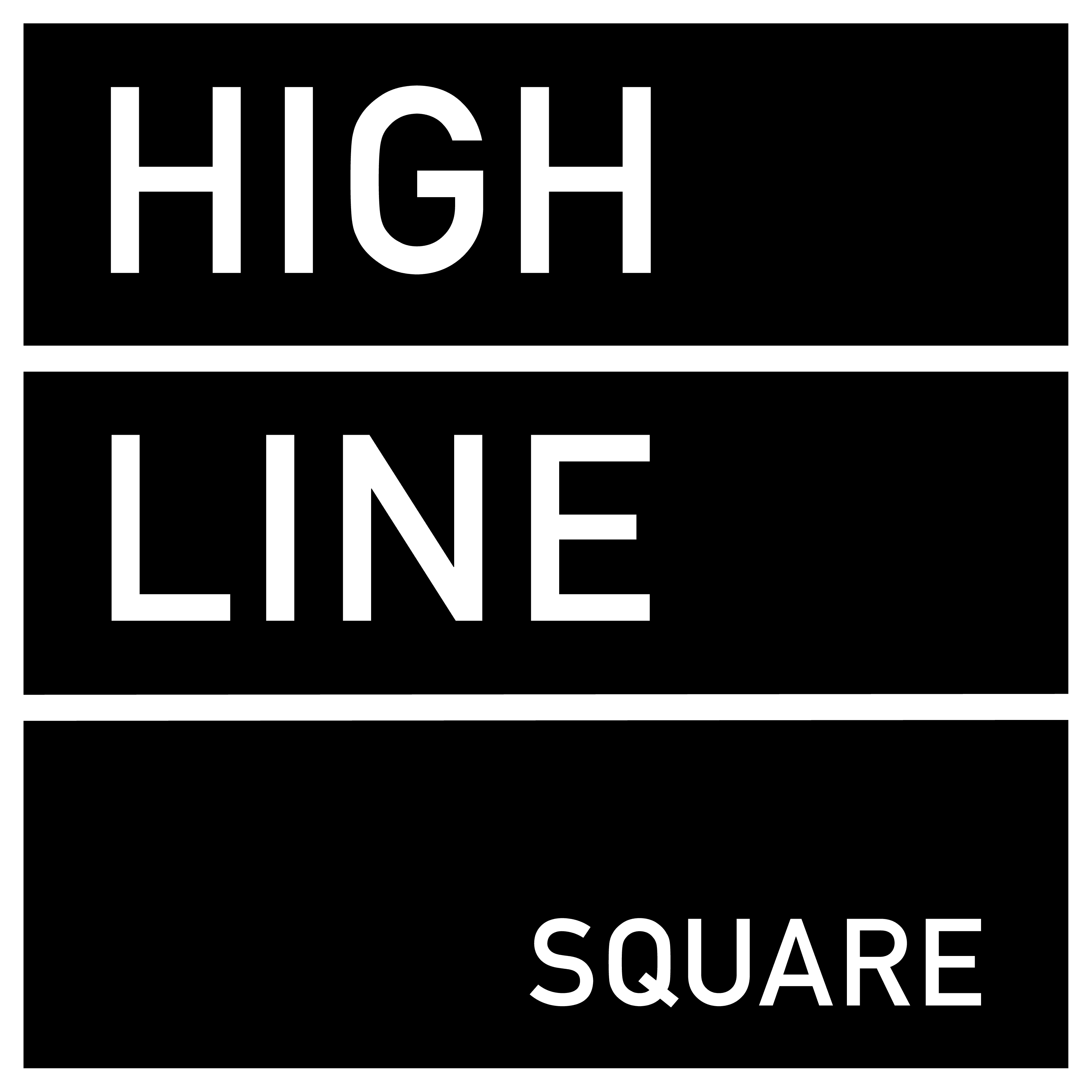 a logo with high line and square on a black background