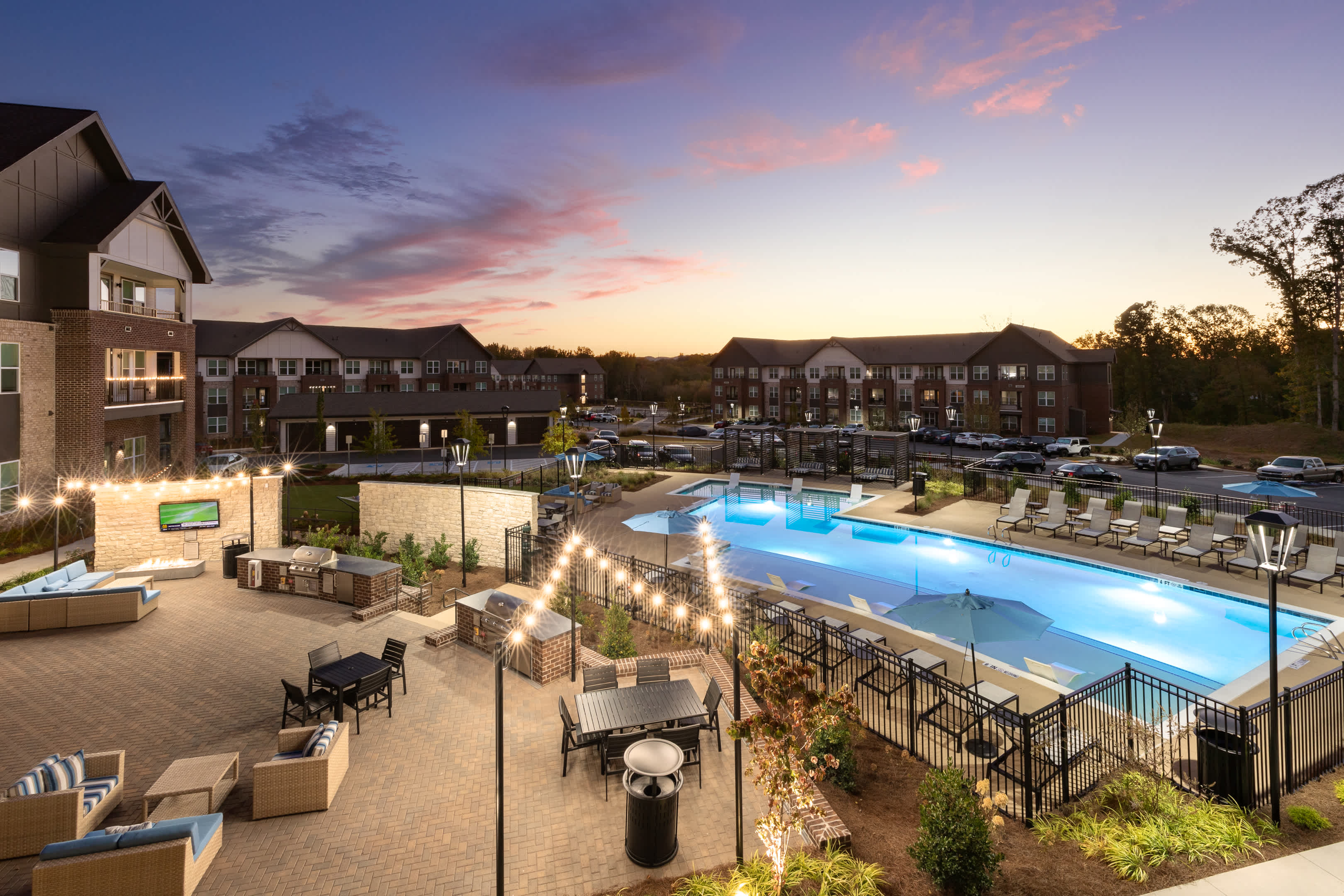 Aura Creekside Apartments twilight exterior - Cumming, GA