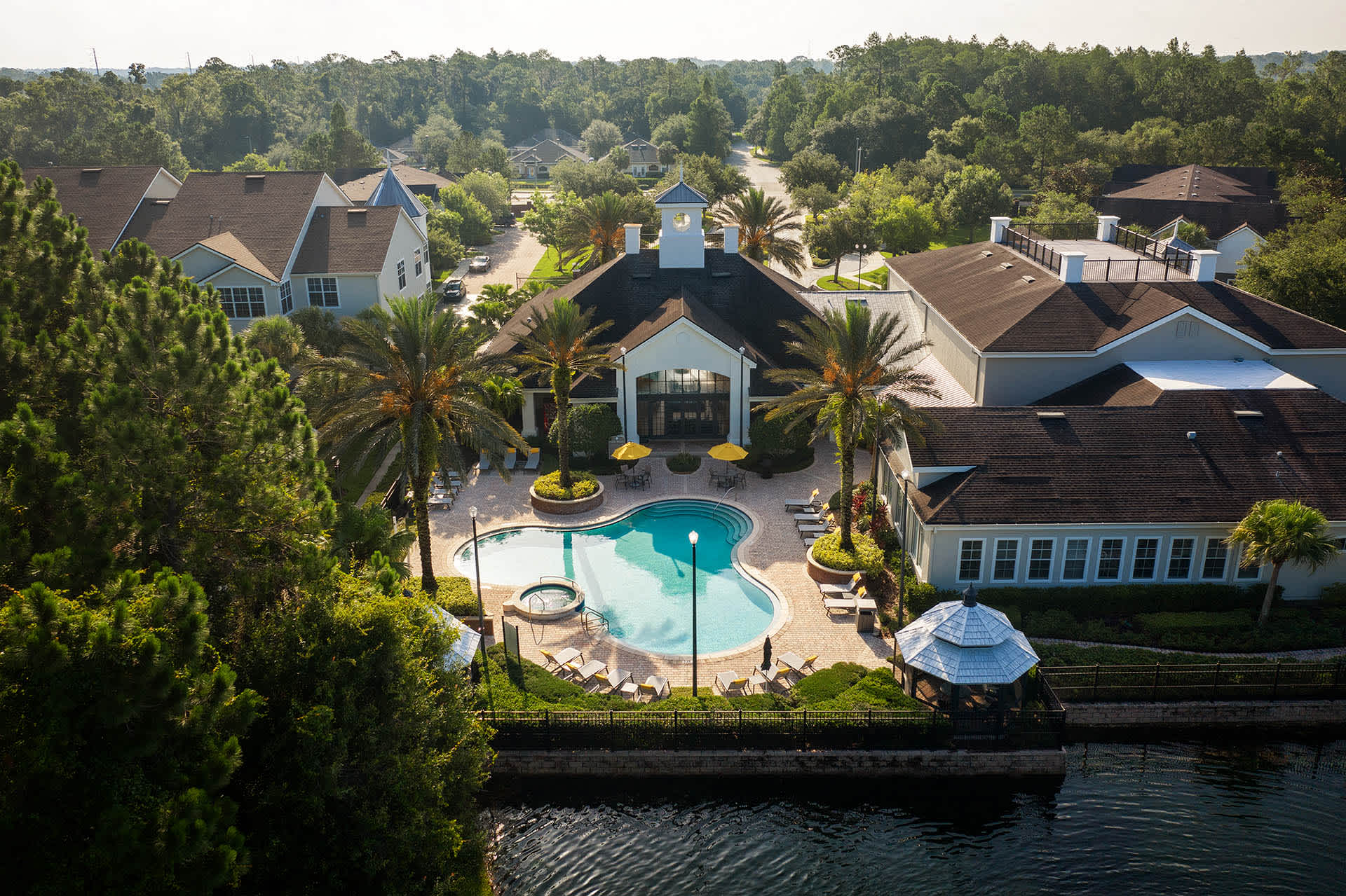 The Villas at Westchase aerial pool deck view - Tampa, FL