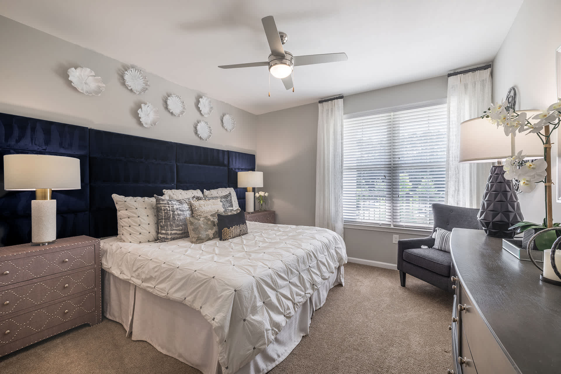 The Grove at Carolina Park Apartments bedroom with ceiling fan - Mount Pleasant, SC