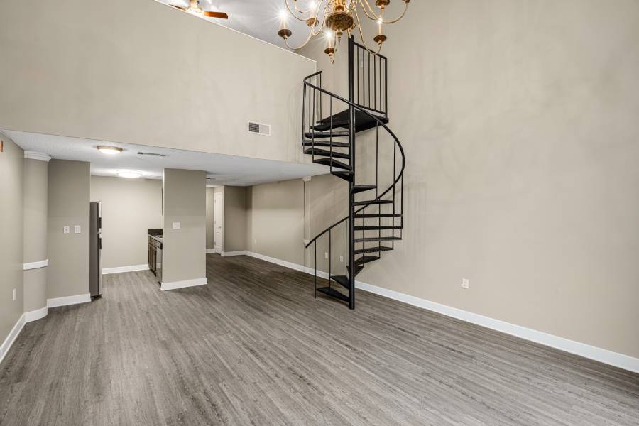 Gayoso House at Peabody Place lofted one-bedroom living room - Memphis, TN