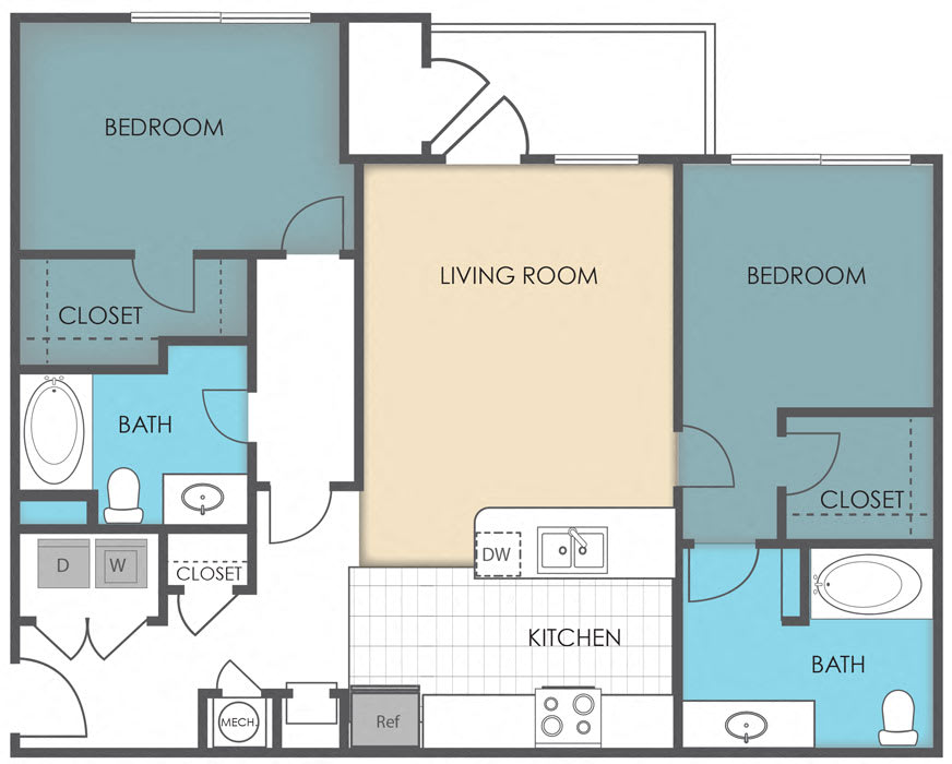 2 Bed 2 Bath floor plan