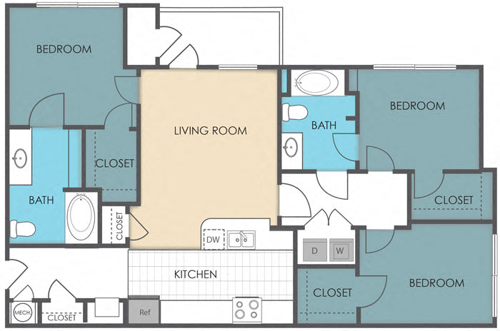 3 Bed 2 Bath floor plan