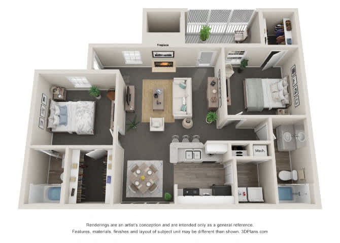 2 Bedroom 2 Bath floor plan