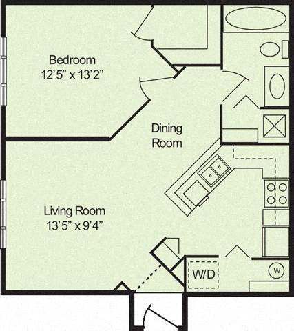 One Bedroom One Bathroom 60% floor plan