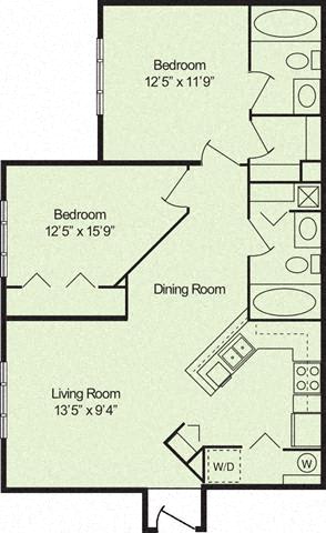 Two Bedroom Two Bathroom 60% floor plan