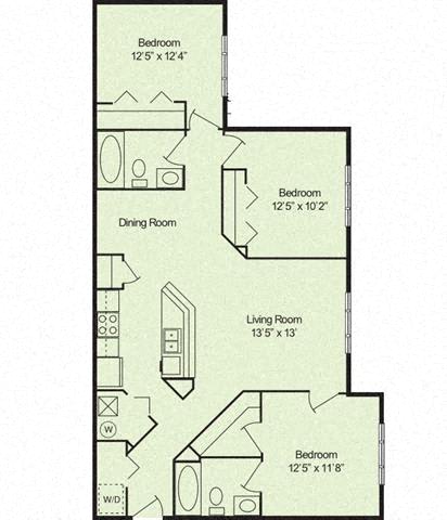Three Bedroom Two Bathroom 60% floor plan
