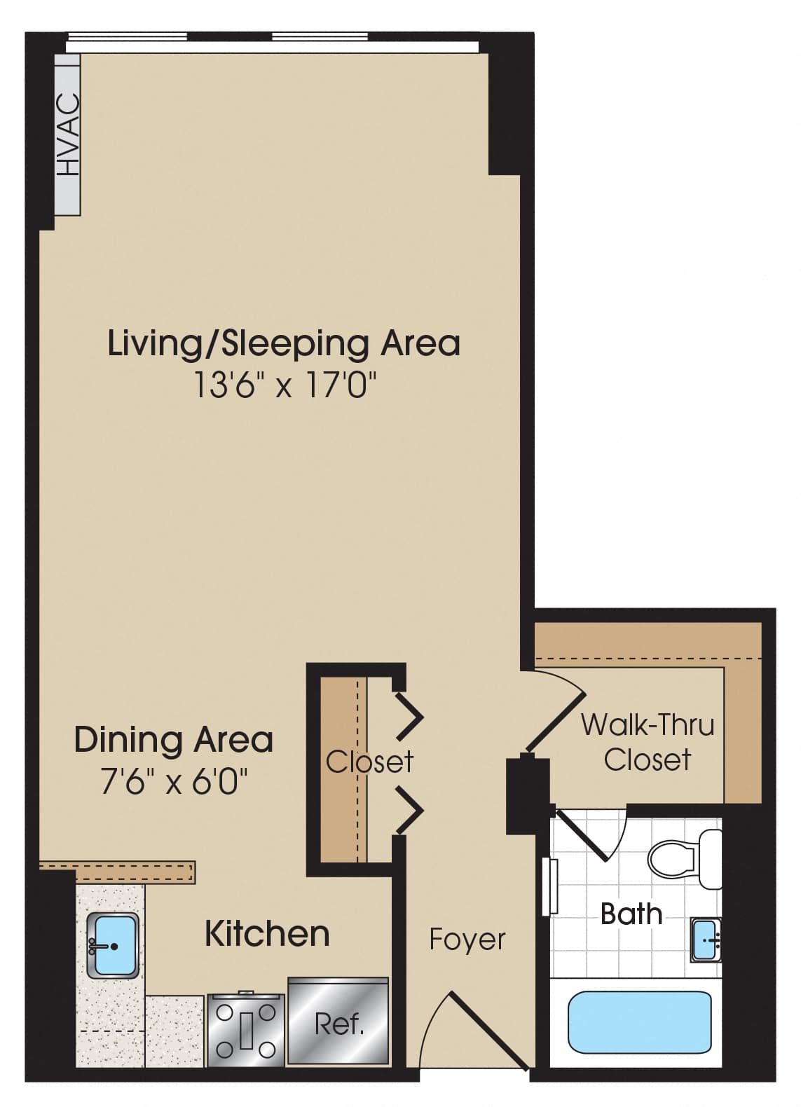 The 925 Apartments Studio A floor plan