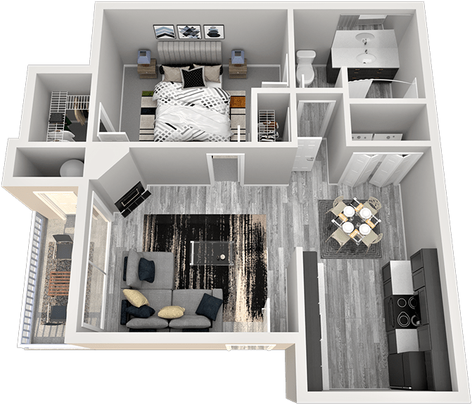 1 Bed / 1 Bath A1 floor plan