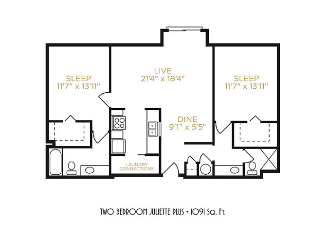 Two Bedroom Juliette Plus floor plan