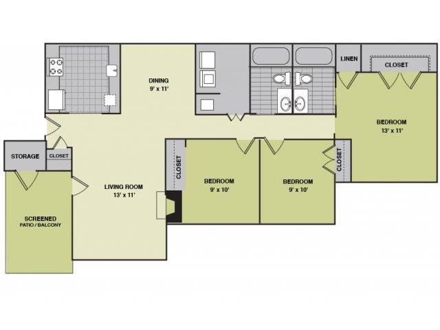 Three Bedroom floor plan