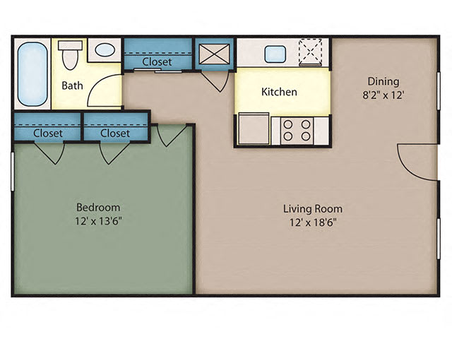 1 Bed 1 Bath floor plan