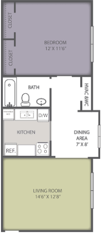1 Bedroom 1 Bath floor plan