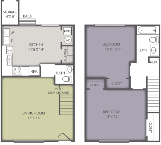 2 Bedroom Townhome floor plan
