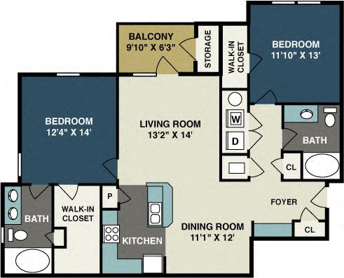Two Bedroom Two Bath floor plan