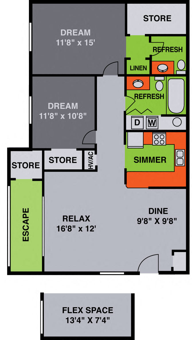 Two Bedroom with Study floor plan