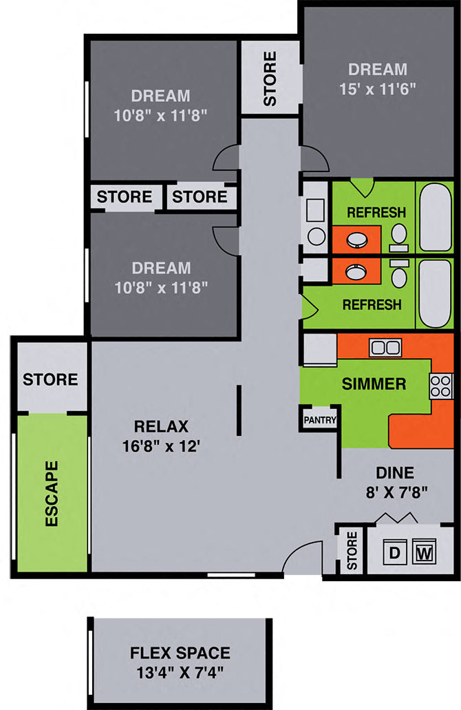 Three Bedroom with Study floor plan