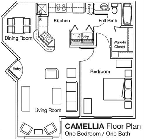 1 Bed - 1 Bath floor plan