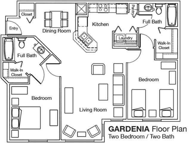 2 Bed - 2 Bath floor plan
