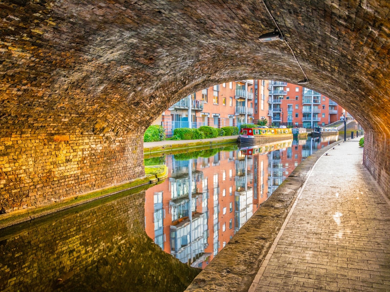 Sunset tunnel view of a water channel, Birmingham