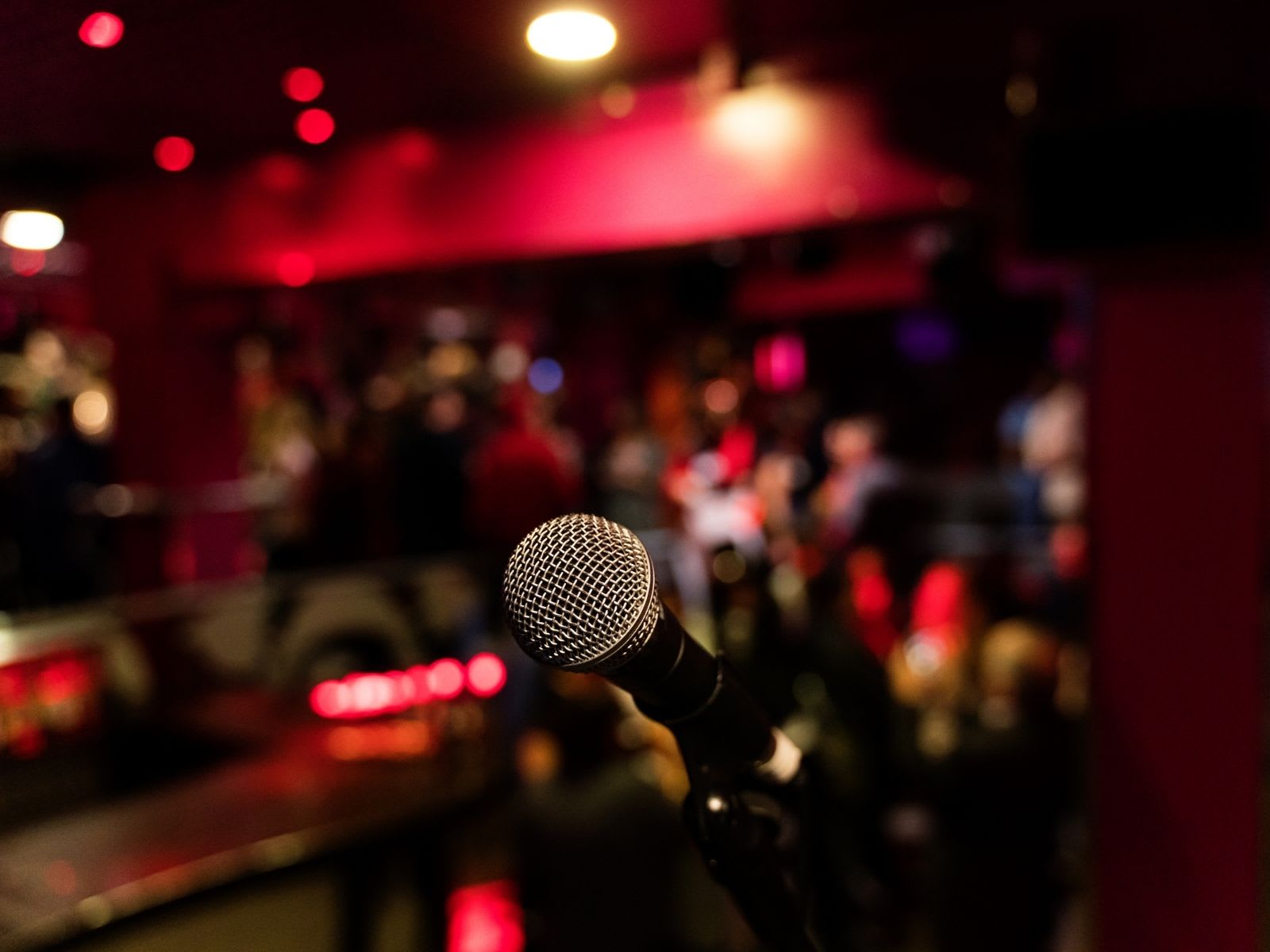 Microphone on a stand-up comedy stage