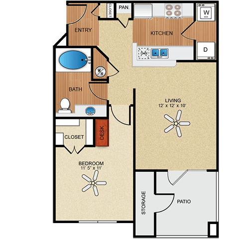 Aston one-bedroom floor plan at Wynnewood Farms Apartments