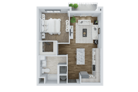 A1 one bedroom, one bathroom floor plan at 10X Tarpon Springs, 761 square feet