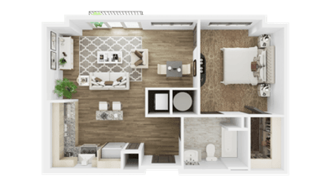 A2 one bedroom, one bathroom floor plan at 10X Tarpon Springs, 718 square feet