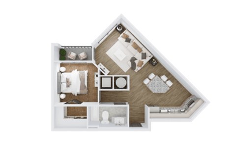 A3 one bedroom, one bathroom floor plan at 10X Tarpon Springs, 740 square feet
