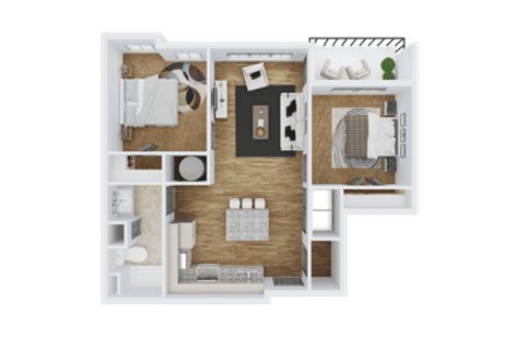B4 two bedroom, two bathroom floor plan at 10X Tarpon Springs, 870 square feet