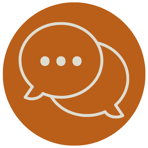 A white speech bubble icon on an orange background.