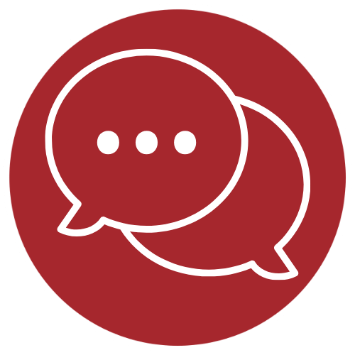 A red speech bubble icon with three dots inside it.