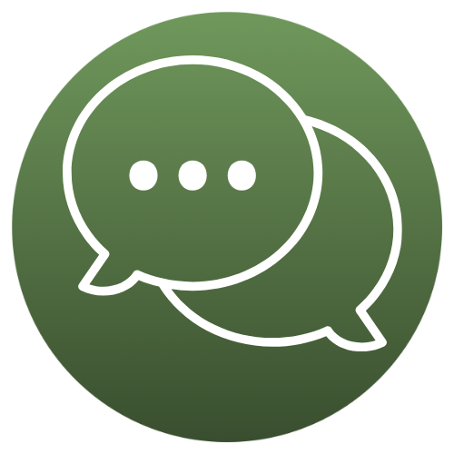 A green circular icon with a white chat bubble.
