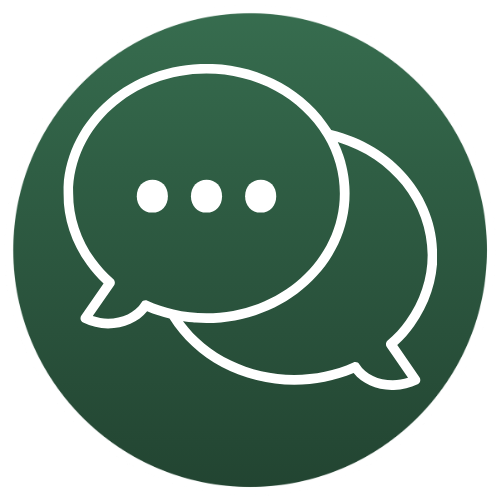 A white speech bubble icon on a green background.