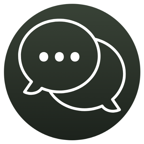 A simple black and white icon of a speech bubble.