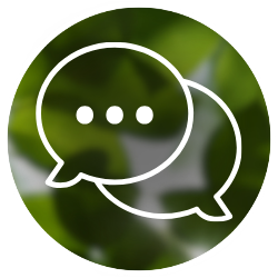 A white speech bubble icon on a green background.