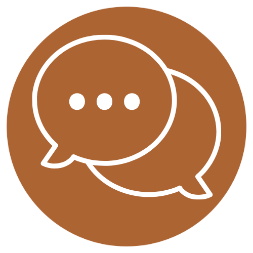 A brown speech bubble icon with three dots inside it.