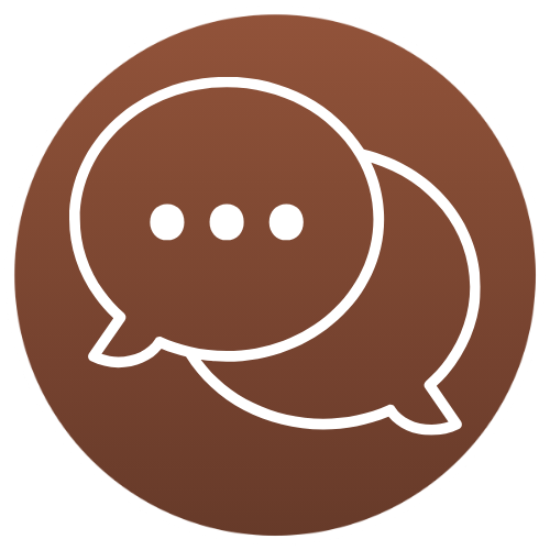 A brown speech bubble icon with three dots inside it.
